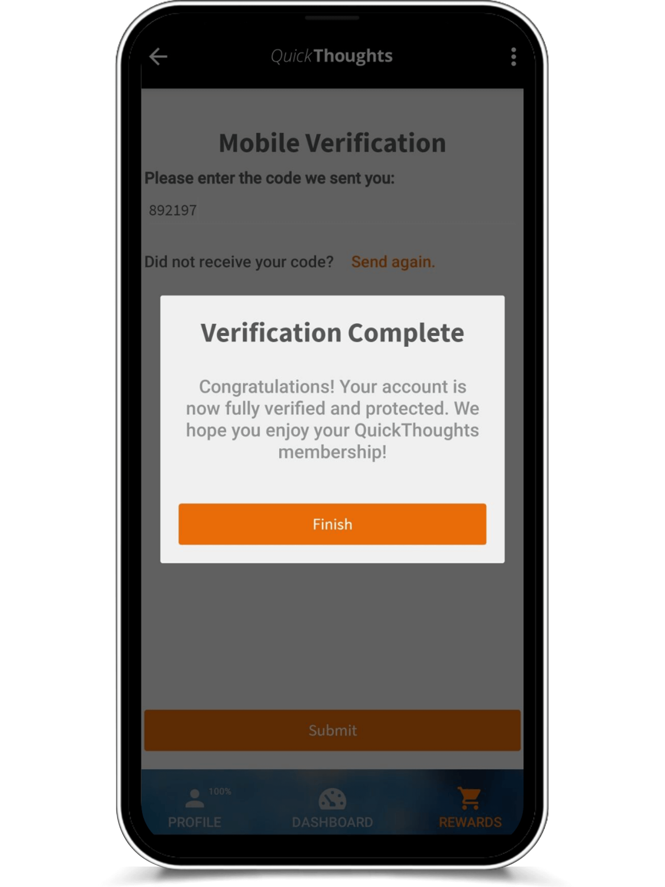Mobile surrounded with verification completed message